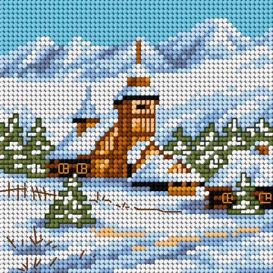 Gobelin canvas for halfstitch without yarn Winter Lanscape with Church 2168D {1}
