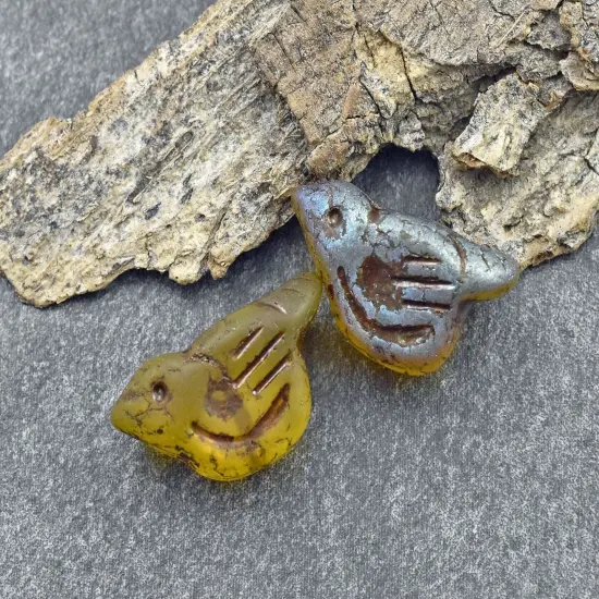 *6* 11x22mm Bronze Washed Yellow Topaz AB Crystal Bird Beads {2}