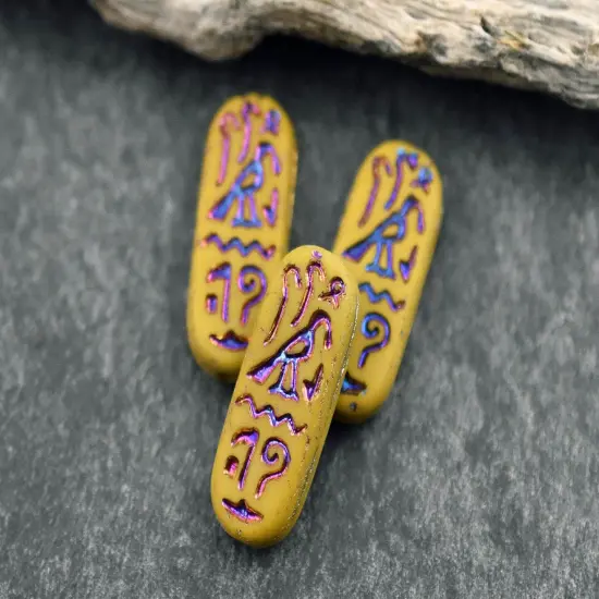 *6* 25x10mm Matte Mustard Rainbow Metallic Egyptian Cartouche Oval Beads {3}