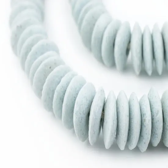 The Bead Chest Ashanti Fair Trade Glass Saucer Beads - African Tribal Ethnic Disk Rondelle Spacers (Light Aqua) {1}