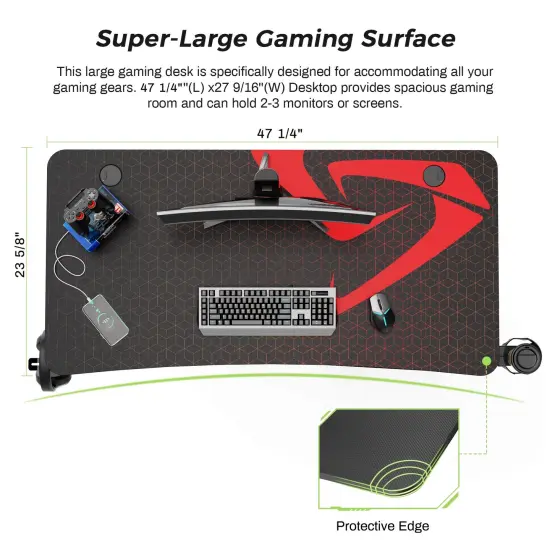 Eureka Ergonomic 47x23 Curved Shaped Gaming Desk {3}