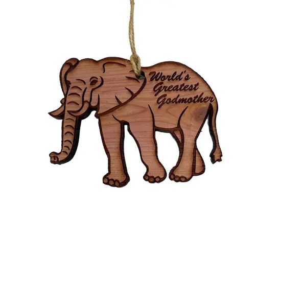 Elephant Worlds Greatest Godmother - Cedar Ornament {1}