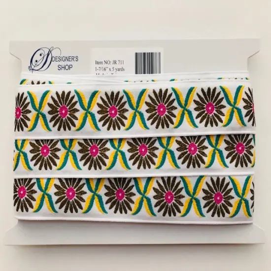 Designer's Shop JR 711 Jacquard woven Sunflower brown/pink ribbon trim,1-7/16" (37 mm) 5 yards {3}