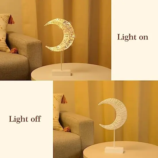 Decorative Table Lamp, Battery Powered Christmas Moon Shape Ramadan Desk Lamp, Winding Thread Warm LED Crescent Light Xmas Home Bedroom Romantic Bedside Desktop Nightstand Decoration - White {4}