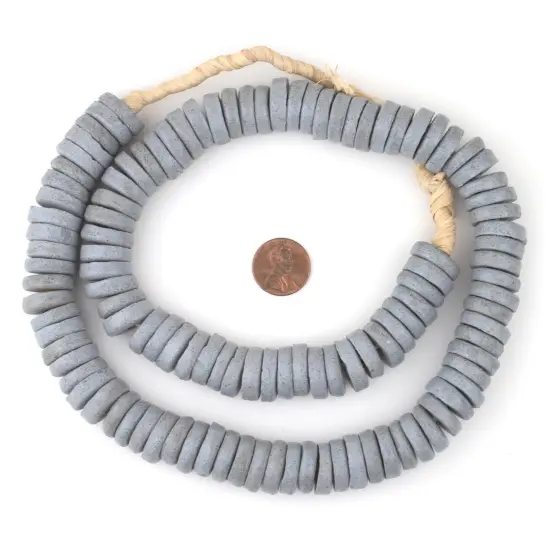 The Bead Chest Grey Ashanti Glass Disk Beads (18mm) {2}