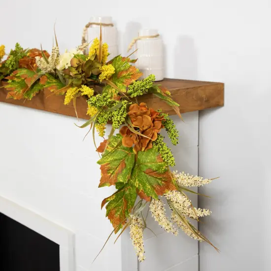 Northlight 5' x 10" Flowers with Wheat Artificial Fall Harvest Garland, Unlit Green {5}