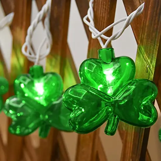 Outdoor St. Patrick's Day String Lights, 8.5Ft St. Patrick Decoration Lights with 10 Clover Lights, Plug in Shamrocks Lights Indoor for Garden Bedroom Birthday, Green Clover Decor {4}