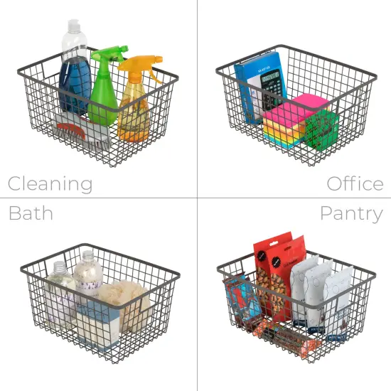 Smart Design Nestable Basket Organizer with Handles - Steel - 9 x 12 x 6 - Gunmetal - Set of 4 {5}