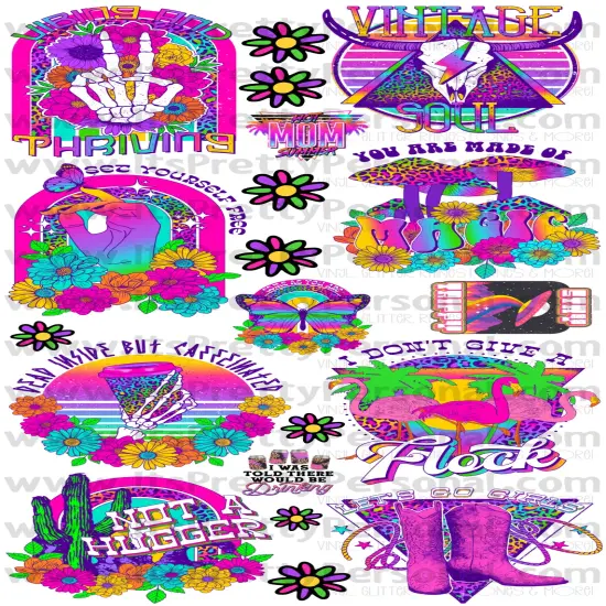 DESIGN #17- Neon Thrive DTF Gang Sheet 22"x48" (Fabric Transfers) {1}