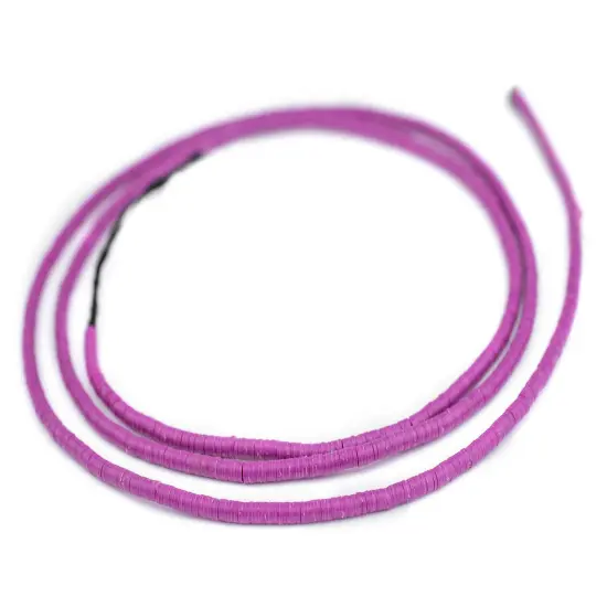 The Bead Chest Magenta Vinyl Phono Record Beads 3mm Ghana African Purple Disk 35 Inch Strand Handmade {3}