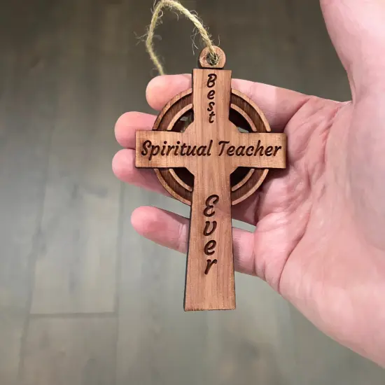 Best Spiritual Teacher Ever Celtic Cross - Cedar Ornament {4}