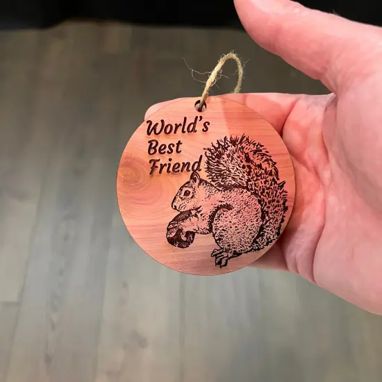 Worlds Best Friend Squirrel and Nut - Cedar Ornament {4}