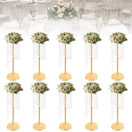 10 Pcs 27.5inch Tall Wedding Centerpieces Silver/Gold Vases Crystal Flower Vase {2}