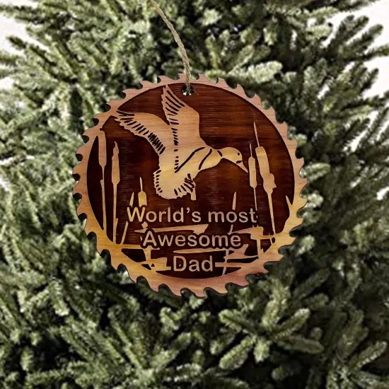 Sawblade with Duck Worlds Most Awesome Dad - Cedar Ornament {1}