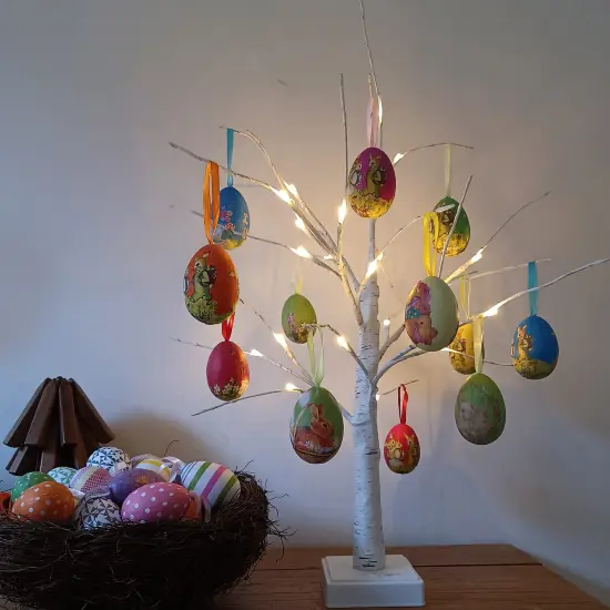 Gardeningwill 12pcs Vintage Style Paper Mache Foam Egg Hanging Ornaments Easter Decoration {2}