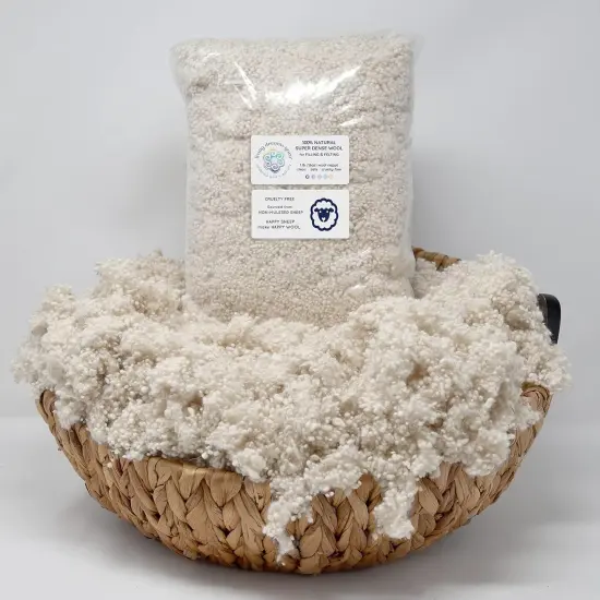 1 LB SUPER DENSE Wool Filler for Stuffing Toys or Pillows, Needle Felting, Blending and Dryer Balls, Premium Fiber Fill. Natural White {4}