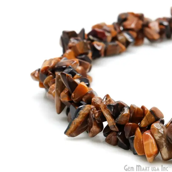 Tiger Eye Chip Beads, 34 Inch, Natural Chip Strands, Drilled Strung Nugget Beads, 3-7mm, Polished, GemMartUSA (CHTE-70001) {5}