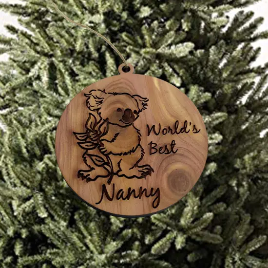Koala Worlds Best Nanny - Cedar Ornament {2}