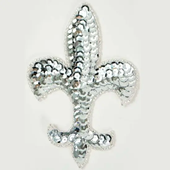 Pack of 2 Fleur De Lis Sequin Applique/Patch 4 1/4" x 3" Silver {1}