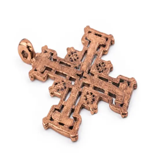 Harar Ethiopian Copper Cross Pendant (85x75mm): Authentic Ethiopian East African Design for Jewelry & Necklace Making {3}