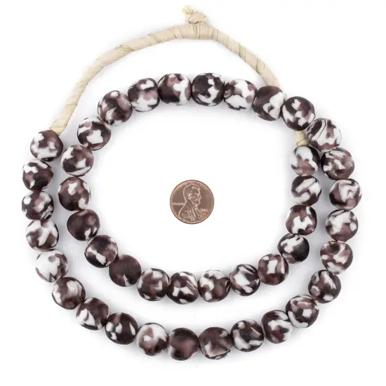 The Bead Chest Purple Fused Recycled Glass Beads 14mm Ghana African Round Large Hole 29 Inch Strand Handmade Fair Trade {2}