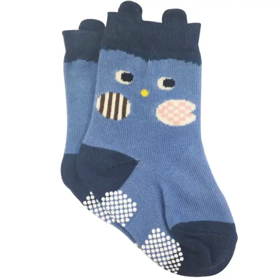 Wrapables Peek A Boo Animal Non-Skid Toddler Socks (Set of 3), Owl Large {2}