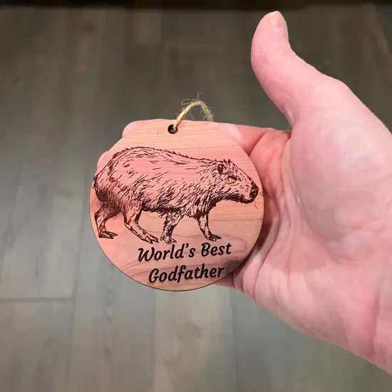 Worlds Best Godfather Capybara - Cedar Ornament {4}