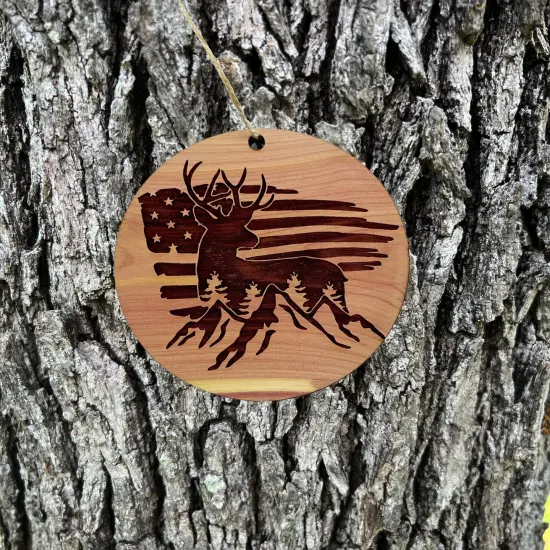 American Deer Flag - Cedar Ornament {2}