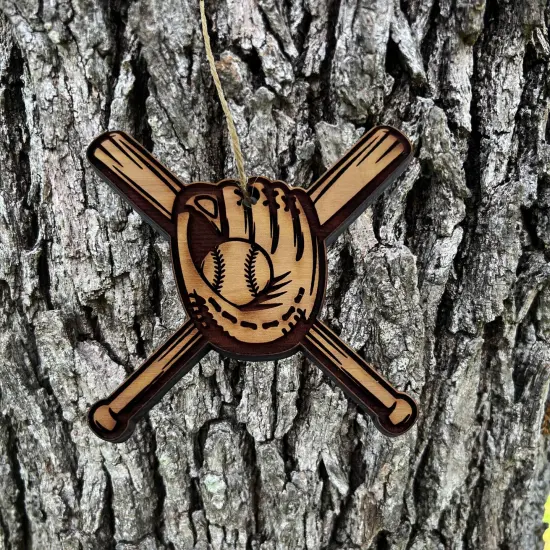 Baseball Bat and Glove - Cedar Ornament {3}