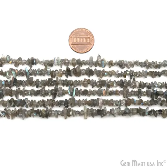 Labradorite Chip Beads, 34 Inch, Natural Chip Strands, Drilled Strung Nugget Beads, 3-7mm, Polished, GemMartUSA (CHLB-70001) {2}