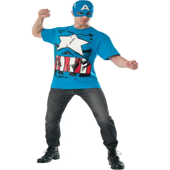 Adult Mens Marvel Vintage Comic Book Captain America Costume T-shirt Mask {1}