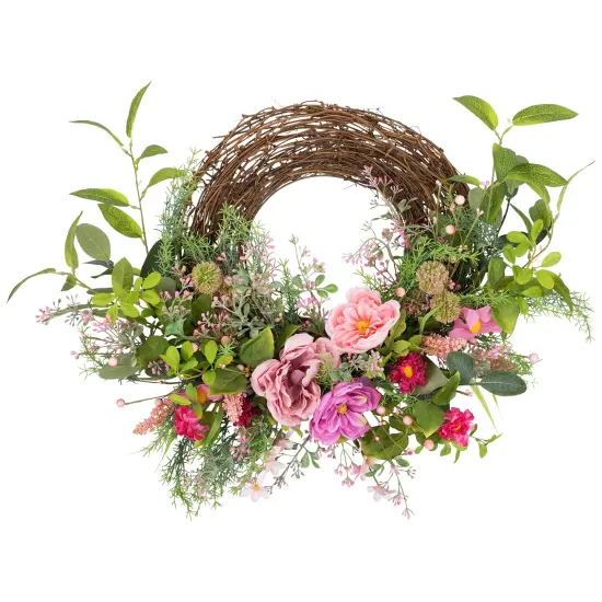 Northlight Peony Mixed Floral Half Spring Wreath - 28" - Pink {1}
