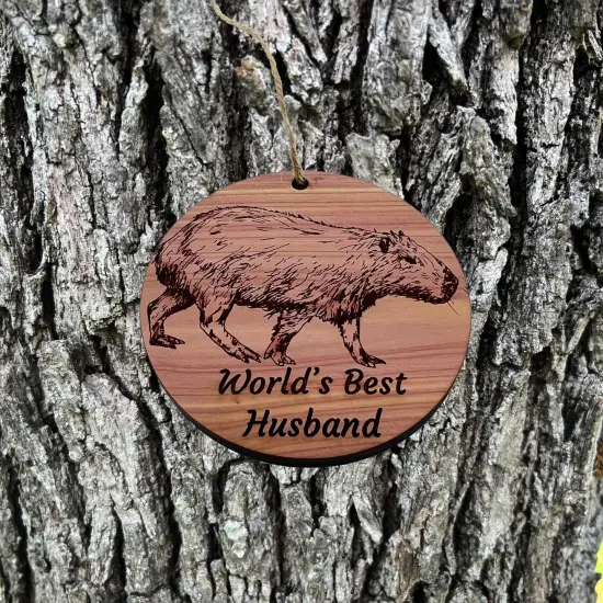 Worlds Best Husband Capybara - Cedar Ornament {2}