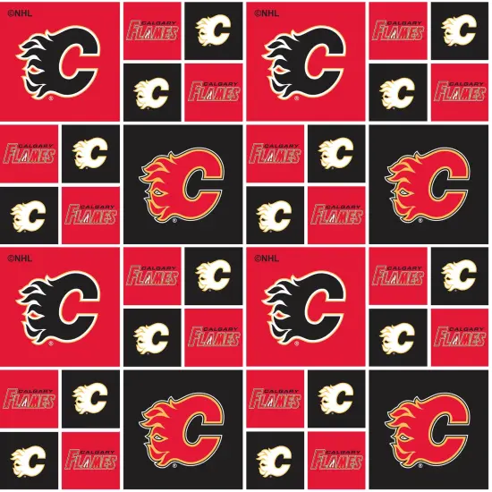 Sykel Enterprises NHL Team Cotton Fabric-Calgary Flames Geometric Cotton Quilting Fabric {1}