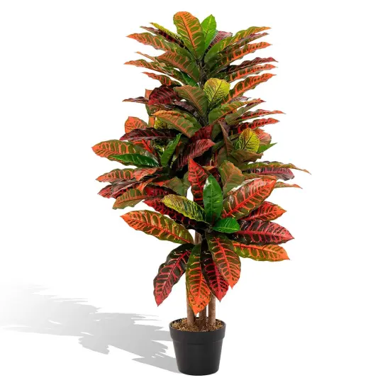 Costway Artificial Croton Plant 40" Tall Faux Fiddle Leaf Fig Tree Fake Croton Palm Tree {1}