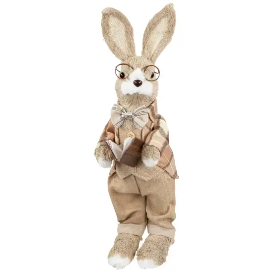 Northlight Rustic Boy Rabbit Easter Figure with Book - 16.25" - Beige {1}