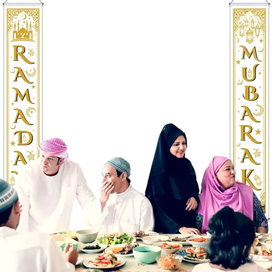 Eid Mubarak Decoration Set Eid Mubarak Porch Sign Ramadan Banner Hanging Decoration for Indoor/Outdoor Decoration Eid Al-fitr Party (Gold White) {6}