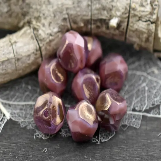 *15* 9mm Purple Bronze Washed Pink Silk Central Cut Round Beads {6}