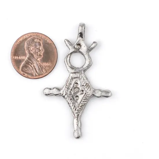 The Bead Chest Chalwa Silver Moroccan Tuareg Cross Pendant (28x46mm): North African Tribal Berber Moroccan Sahara Pendant for Jewelry {2}