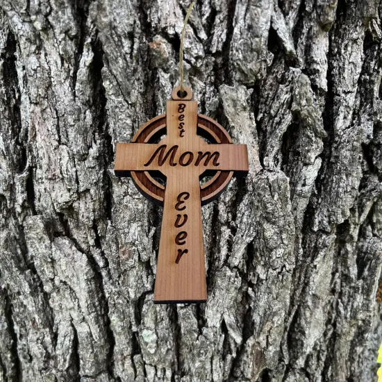 Best Mom Ever Celtic Cross - Cedar Ornament {2}