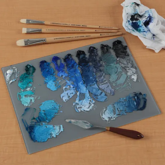 New York Central Grey Tempered Glass Palette 12x16" Tabletop Rectangle &ndash; Scratch-Resistant, Easy-to-Clean Artist Palette for Precise Color Mixing, Reduced Glare, Solvent-Resistant {6}