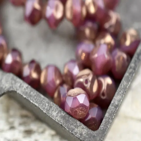 *15* 9mm Bronze Washed Pink Opaline Central Cut Round Beads {2}