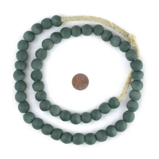 The Bead Chest Serpentine Green Recycled Glass Beads 14mm Ghana African Sea Glass Round Large Hole 28 Inch Strand Handmade Fair Trade {2}