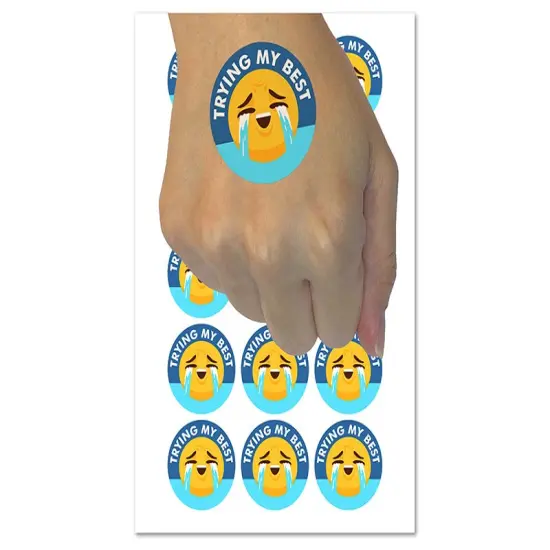 Trying My Best Crying Face Temporary Tattoo Water Resistant Fake Body Art Set Collection (1 Sheet) {1}