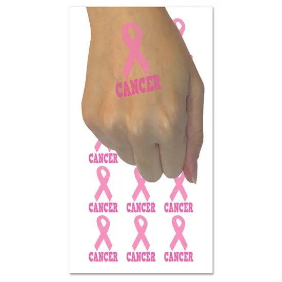 Cancer with Awareness Ribbon Temporary Tattoo Water Resistant Fake Body Art Set Collection (1 Sheet) {1}