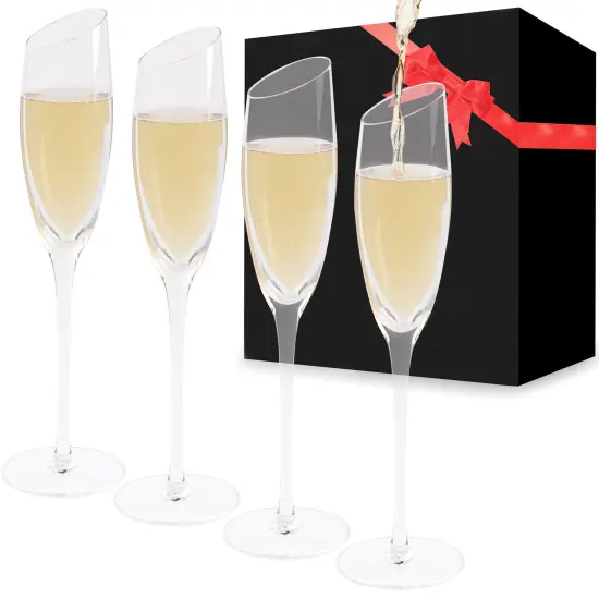 G Francis Champagne Flutes Set - 4pk Tall Slanted Edge Champagne Flute Glasses {1}