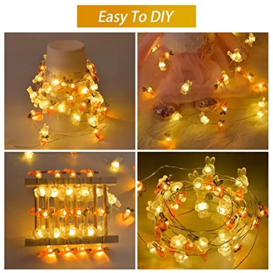 Easter Decorations 13FT 50LEDs Bunny Carrot String Lights Battery Operated, Easter Decor Spring Rabbit Fairy Lights with 8 Modes for Home Indoor Outdoor Easter Basket Eggs Party Seasonal Bedroom Decor {4}