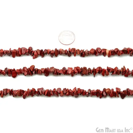 Dark Coral Chip Beads, 34 Inch, Natural Chip Strands, Drilled Strung Nugget Beads, 7-10mm, Polished, GemMartUSA (CHDR-70004) {2}