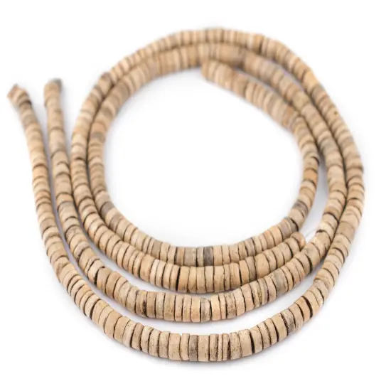 The Bead Chest Cream Heishi Coconut Shell Beads 8mm Brown Wood 20-22 Inch Strand {3}
