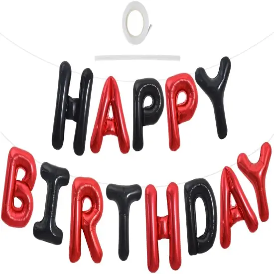 Colorful Celebrations: 16-Inch Mylar Foil Happy Birthday Balloons Banner - Eco-Friendly Decor for All Ages! Black red {1}